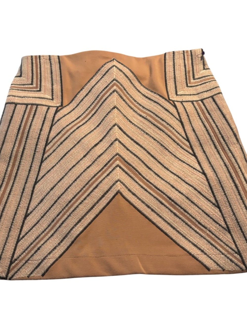 Chevron-Panel Tan Mini Skirt